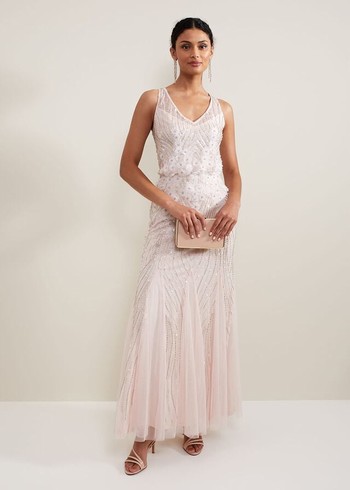 Phase Eight Lexi Ditsy Beaded Cowl Dress Pink Canada | JRCVKE-781